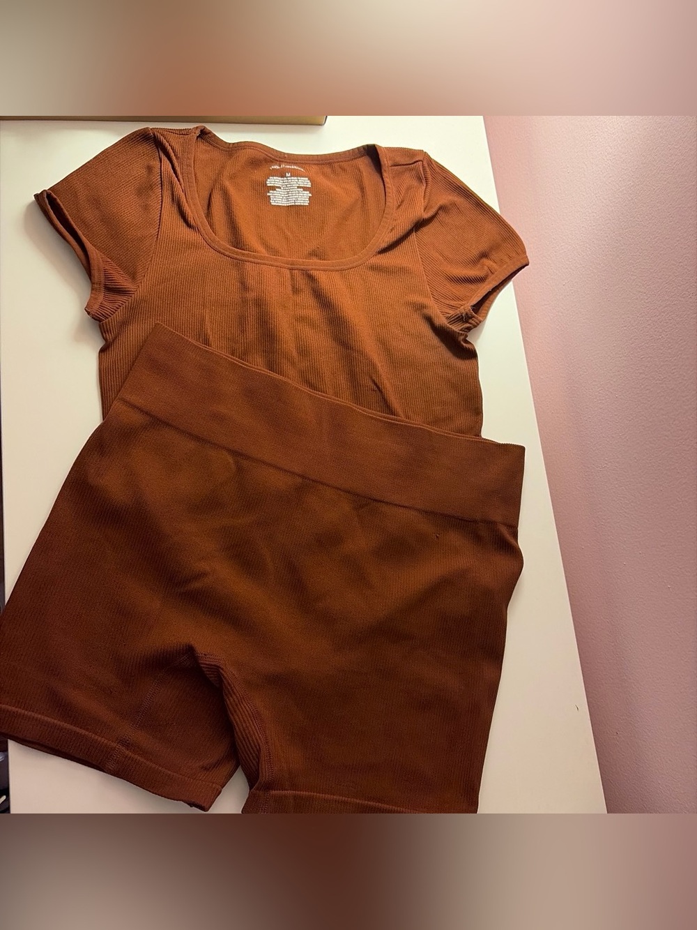wild fable Ribbed Scoop Neck Short Set - Brown